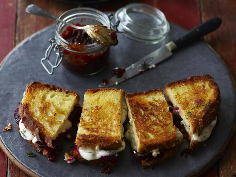 Beetroot, Goats Cheese and Chilli Jam Grilled Sandwich Recipe