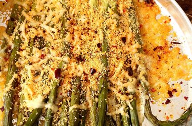 Cheddar topped asparagus