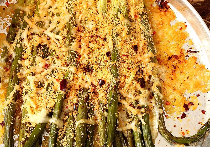 Cheddar topped asparagus