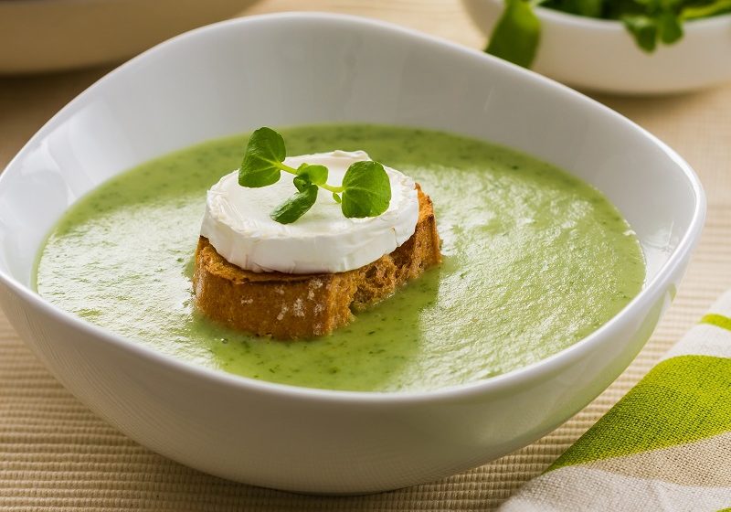 Watercress & celeriac soup with goat’s cheese croutons