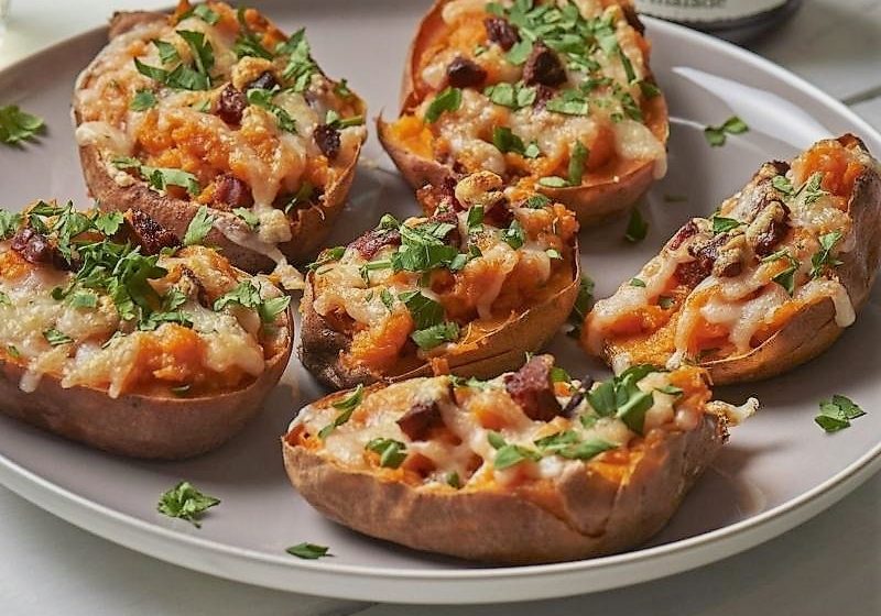 Manchego and Chorizo Sweet Potatoes